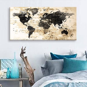 Art Canvas Print World Maps Travel push pin Choose The Size Wall Decor Home Living Room Ofice Ready To Hang framed 1.5&quot; depth ( P2427 )
