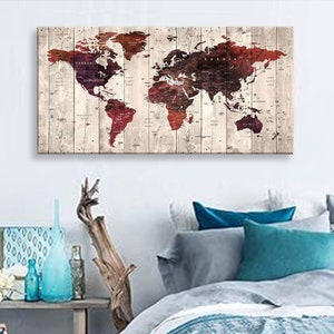 Art Canvas Print World Maps Travel push pin Choose The Size Wall Decor Home Living Room Ofice Ready To Hang framed 1.5&quot; depth ( P2421 )