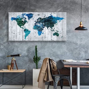 Art Canvas Print World Maps Travel push pin Choose The Size Wall Decor Home Living Room Ofice Ready To Hang framed 1.5&quot; depth ( P2413 )