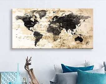 Art Canvas Print World Maps Travel push pin Choose The Size Wall Decor Home Living Room Ofice Ready To Hang framed 1.5" depth ( P2427 )