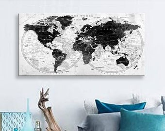 Impresión en lienzo artístico Mapas del mundo Alfiler de viaje Elija el tamaño Decoración de la pared Hogar Sala de estar Ofice Listo para colgar enmarcado 1.5" de profundidad (P2430)