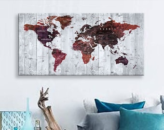 Art Canvas Print World Maps Travel push pin Choose The Size Wall Decor Home Living Room Ofice Ready To Hang framed 1.5" depth ( P2423 )