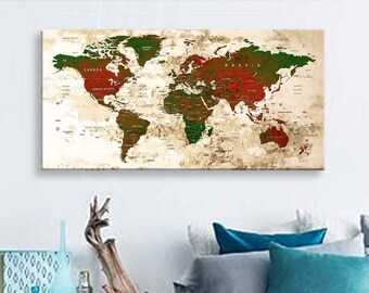 Art Canvas Print World Maps Travel push pin Choose The Size Wall Decor Home Living Room Ofice Ready To Hang framed 1.5" depth ( P2424 )