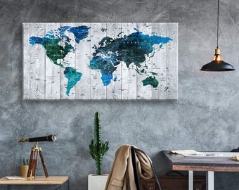 Art Canvas Print World Maps Travel push pin Choose The Size Wall Decor Home Living Room Ofice Ready To Hang framed 1.5" depth ( P2413 )
