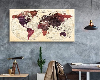 Art Canvas Print World Maps Travel push pin Choose The Size Wall Decor Home Living Room Ofice Ready To Hang framed 1.5" depth ( P2420 )