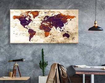 Art Canvas Print World Maps Travel push pin Choose The Size Wall Decor Home Living Room Ofice Ready To Hang framed 1.5" depth ( P2417 )