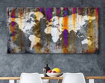 Impresión en lienzo artístico Mapa del mundo Pasador de viaje Elija el tamaño Decoración de pared Hogar Sala de estar Oficina Listo para colgar enmarcado 1.5" de profundidad (P2434)