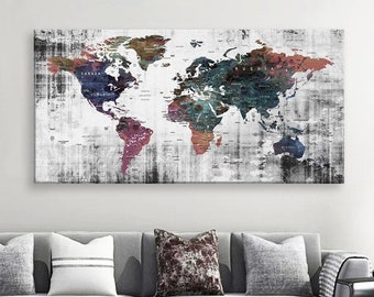 Art Canvas Print World Maps Travel push pin Choose The Size Wall Decor Home Living Room Ofice Ready To Hang framed 1.5" depth ( P2409 )