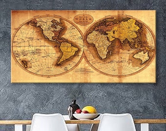 Art Canvas Print World Map Travel push pin Choose The Size Wall Decor Home Living Room Office Ready To Hang framed 1.5" depth ( P2432 )