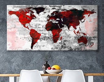 Impresión en lienzo artístico Mapa del mundo Pasador de viaje Elija el tamaño Decoración de pared Hogar Sala de estar Oficina Listo para colgar enmarcado 1.5" de profundidad (P2436)