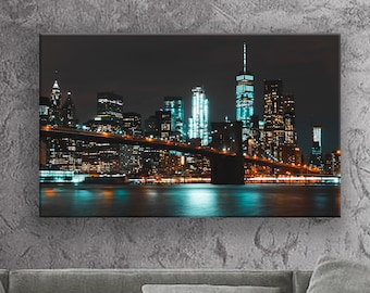 BoxColors 1 Panel 20x30 inches Canvas Prints Wall Art Pictures NY City New York Skyline night Framed Decor Living Room Bedroom Home (C2301)