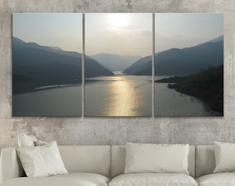 BoxColors LARGE 30"x 60" 3 panels 30x20 Ea Art Canvas Print Beautiful sunset Landscape Lake, mountains Wall decor home living room N1912