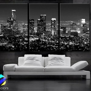 LARGE 30"x 60" 3 Panels Art Canvas Print beautiful Los Angeles CA skyline Black & White Wall Home (Included framed 1.5" depth)
