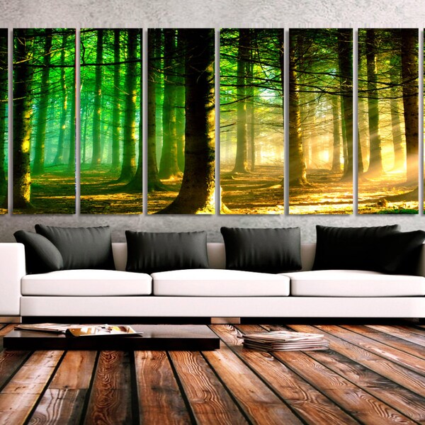 XXLARGE 30"x 96" 8 Panels Art Canvas Print beautiful Nature Sunset Forest Trees Sun rays Wall Home Decor interior (framed 1.5"depth)