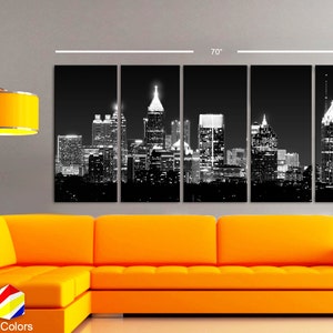 XLARGE 30x70 5 Panels Art Canvas Print Beautiful Atlanta Skyline Light ...