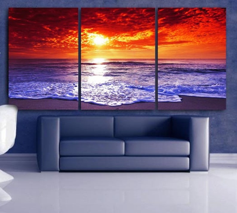 LARGE 30x 60 3 Panels Art Canvas Print Beach Etsy