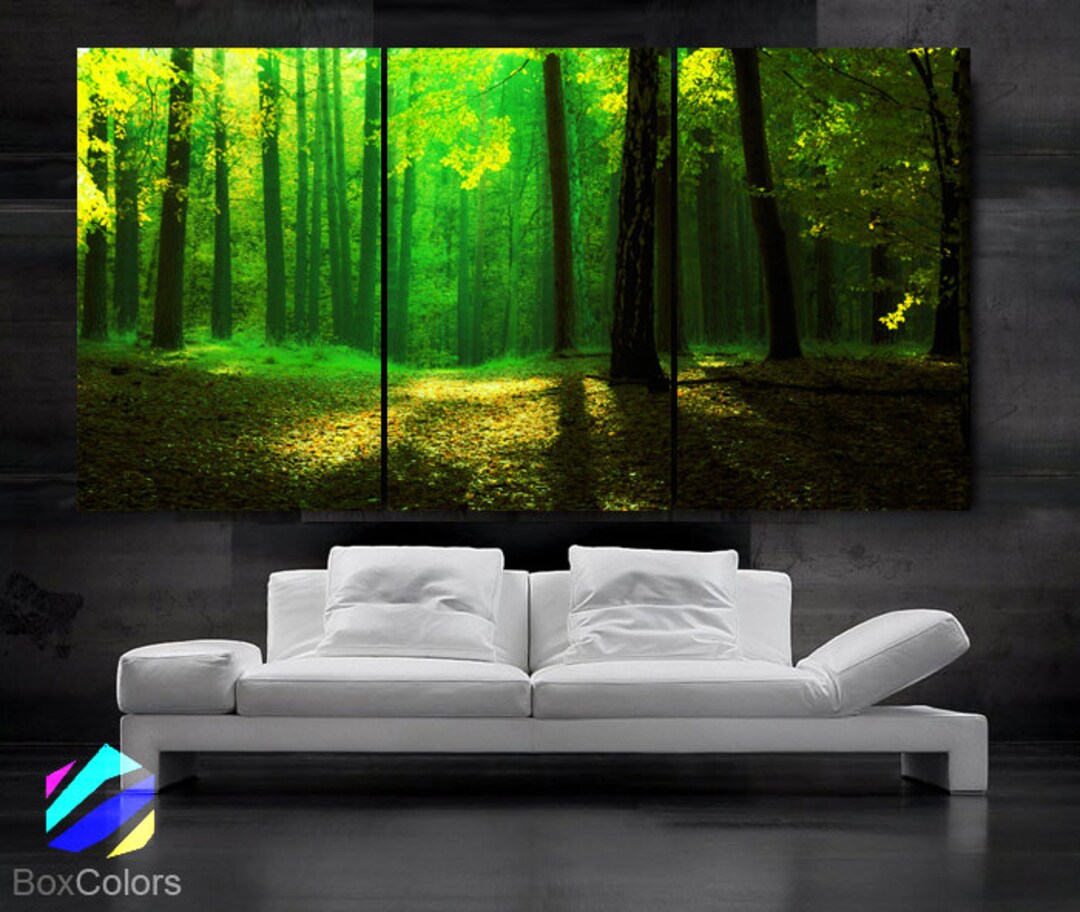 LARGE 30x 60 3 Panels Art Canvas Print Beautiful Trees Forest Green ...