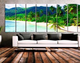 XXLARGE 30"x 96" 8 Panels Art Canvas Print Beach Palms Sea Mountains Relax Wall Home Decor interior (Included framed 1.5" depth)