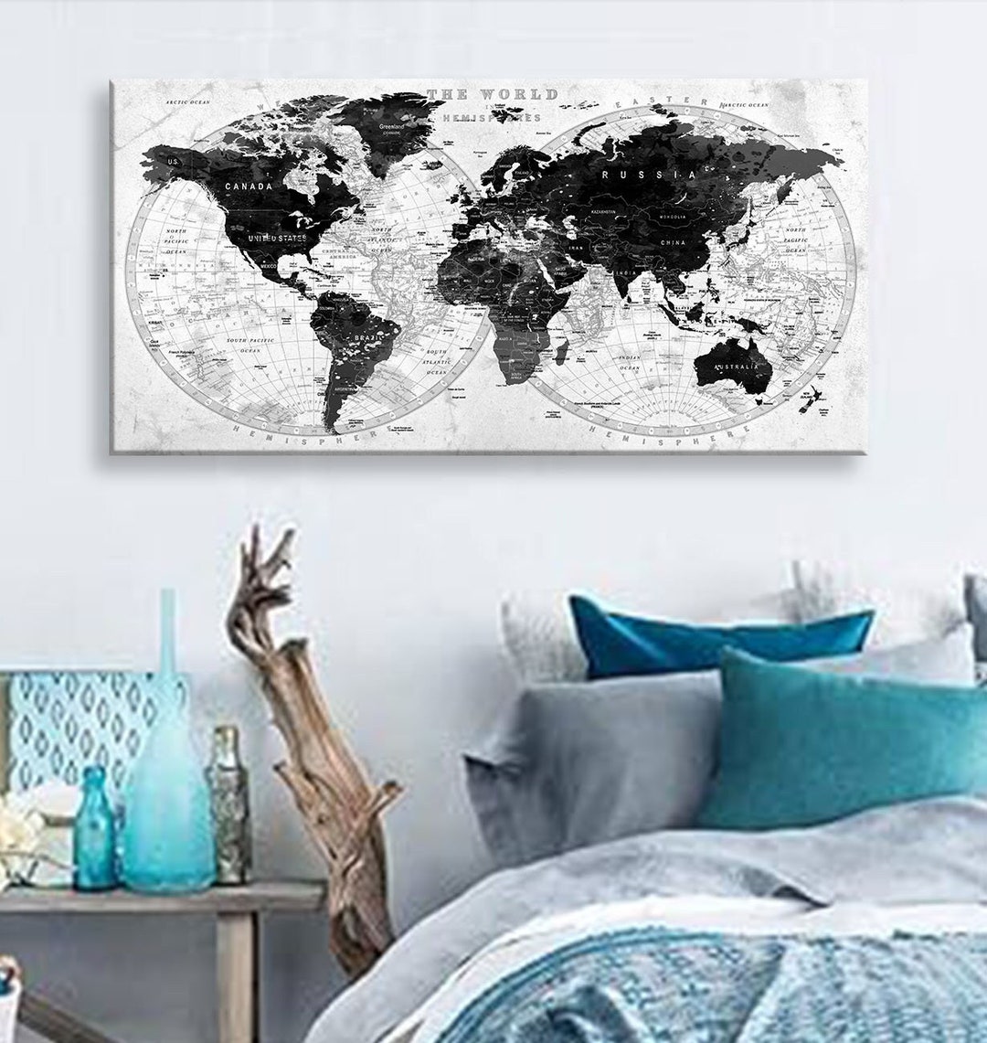 Art Canvas Print World Maps Travel Push Pin Choose the Size Wall Decor ...