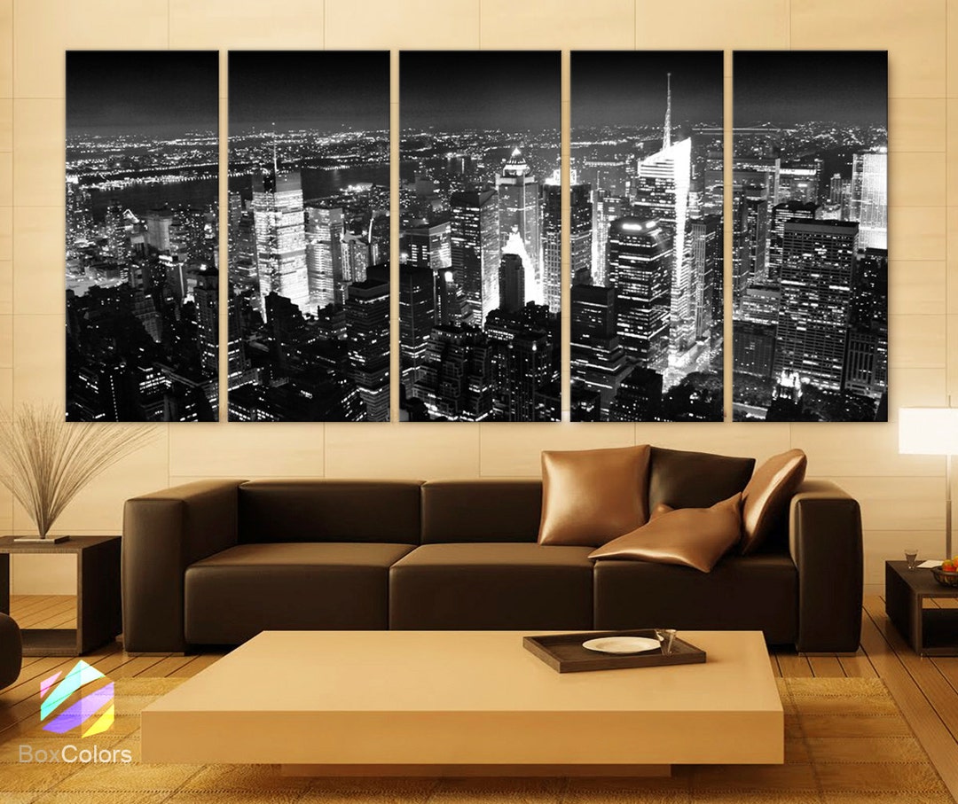 XLARGE 30x 70 5 Panels Art Canvas Print Downtown Manhattan Skyline at ...