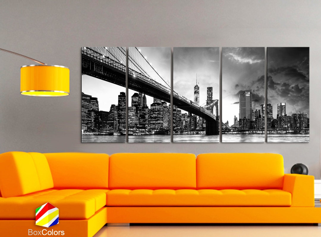XLARGE 30x 70 5 Panels Art Canvas Print Beautiful Brooklyn Bridge ...