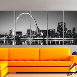 XLARGE 30&quot;x 70&quot; 5 Panels Art Canvas Print St. louis Skyline Black & White City Missouri Wall Home (Included framed 1.5&quot; depth)