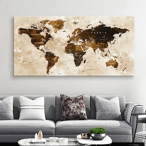 Art Canvas Print World Maps Travel push pin Choose The Size Wall Decor Home Living Room Ofice Ready To Hang framed 1.5&quot; depth ( P2401 )