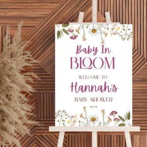 Baby in Bloom Baby Shower Welcome Sign Template, Editable Baby Shower Sign, Floral Baby Girl Shower Decor, Printable Girl Wildflower Sign