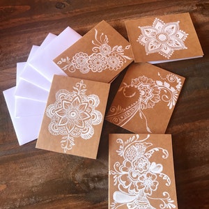 Terra - weiße Henna auf Kraft, stationäre Grußkarte Set von 5, handgefertigt, original-Kunst