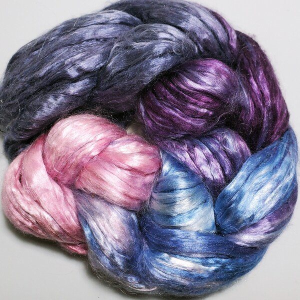 Mulberry silk roving, hand dyed/hand painted  2 oz, fiber for spinning, felting, nuno felting, needle felting