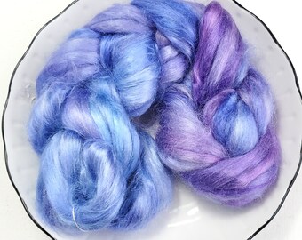 Silk roving, hand dyed/hand painted  2 oz, fiber for spinning, felting, nuno felting, needle felting