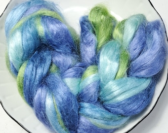 Silk roving, hand dyed/hand painted  2 oz, fiber for spinning, felting, nuno felting, needle felting