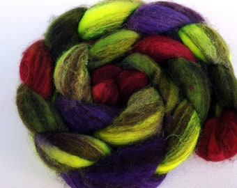 Mix BFL wool roving, top, hand dyed/hand painted  4 oz, fiber for spinning, felting, nuno felting, needle felting