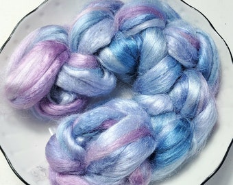 Silk roving, hand dyed/hand painted  2 oz, fiber for spinning, felting, nuno felting, needle felting