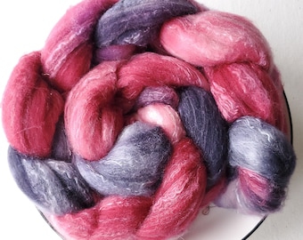 SW merino/silk top, roving hand dyed 4 oz, fiber for spinning