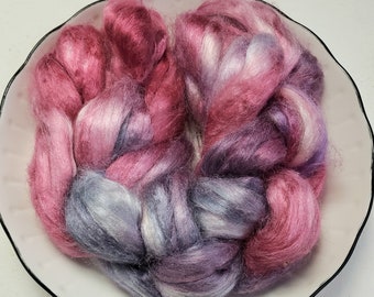 Silk roving, hand dyed/hand painted  2 oz, fiber for spinning, felting, nuno felting, needle felting