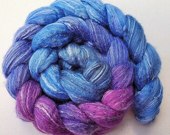 Merino/silk/bamboo top hand painted dyed  4 oz, fiber for spinning, felting