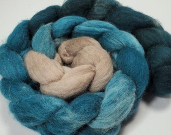 Gradient wool roving, top, hand painted  4 oz, fiber for spinning, felting, nuno felting, needle felting