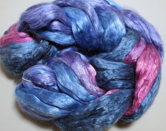 Mulberry silk roving, hand dyed/hand painted  2 oz, fiber for spinning, felting, nuno felting, needle felting
