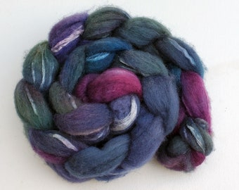 felting hand dyedhand painted 4 oz nuno felting BFL wool with silk rovingtop needle felting fiber for spinning