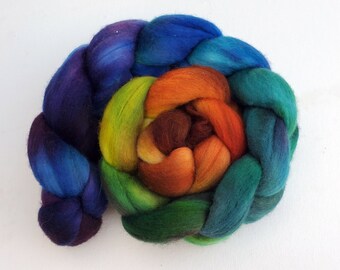felting hand dyedhand painted 4 oz nuno felting BFL wool with silk rovingtop needle felting fiber for spinning