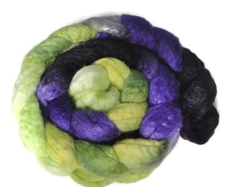 felting hand dyedhand painted 4 oz nuno felting BFL wool with silk rovingtop needle felting fiber for spinning