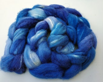 BFL with silk roving,top, hand dyed 4 oz, fiber for spinning, felting