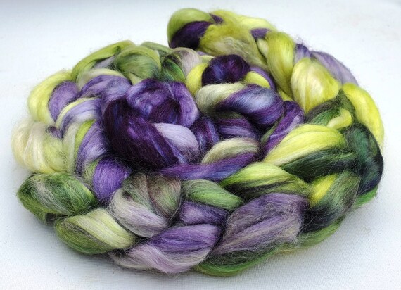 felting hand dyedhand painted 4 oz nuno felting BFL wool with silk rovingtop needle felting fiber for spinning