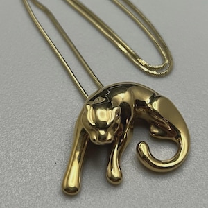 LARGE Vintage 14K Solid Yellow Gold Jaguar Panther Slide Pendant Necklace 8.3g Italian Designer O.T.C 14k Gold Panther CAT