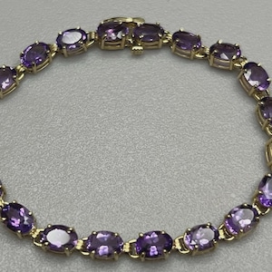 Beautiful Fine .417 10K Solid Yellow Gold And Purple Amethyst Tennis Bracelet 8.0g 7 1/4&quot;