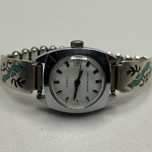 Vintage Zuni Sterling Silver & Turquoise Inlaid Cardinal Bird Ladies Watch Tips