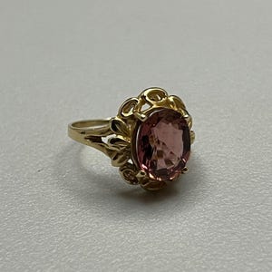 Gorgeous Fine .585 14k Solid Yellow Gold & Morganite Ornate Estate Ring Size 7 4.5g