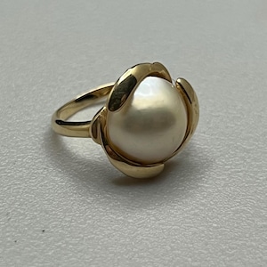Beautiful Vintage .585 14K Solid Yellow Gold & Pearl Estate Large ESTATE Ring Size 6.25 3.7g