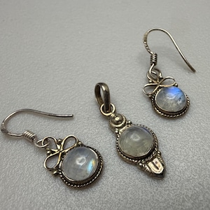 Artisan Regenbogen Mondstein & Sterling Silber Anhänger und Ohrringe Matching Set Bild 1